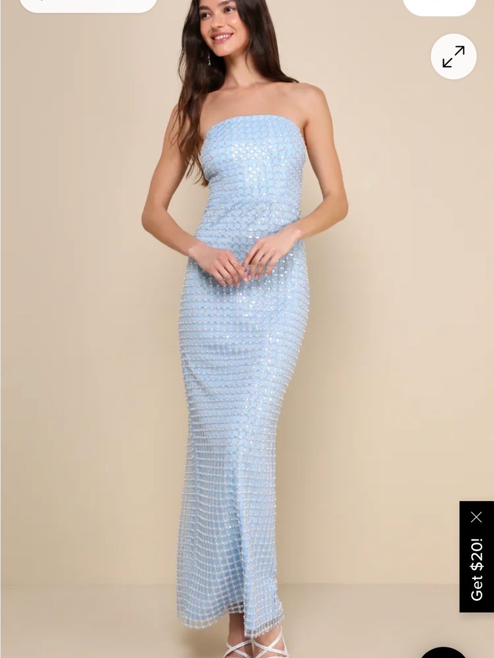 Lulu's Light Blue Strapless Sequin Pearl Maxi Dress